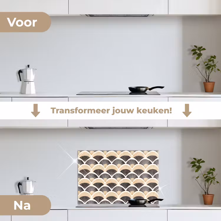 Spatscherm keuken - Waaier - Patroon - Zwart - Beige — 7