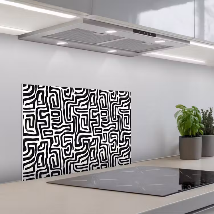 Spatscherm keuken - Grafisch - Lijnen - Zwart - Wit — 1