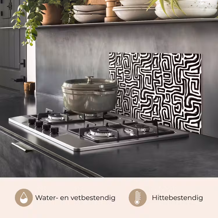 Spatscherm keuken - Grafisch - Lijnen - Zwart - Wit — 2