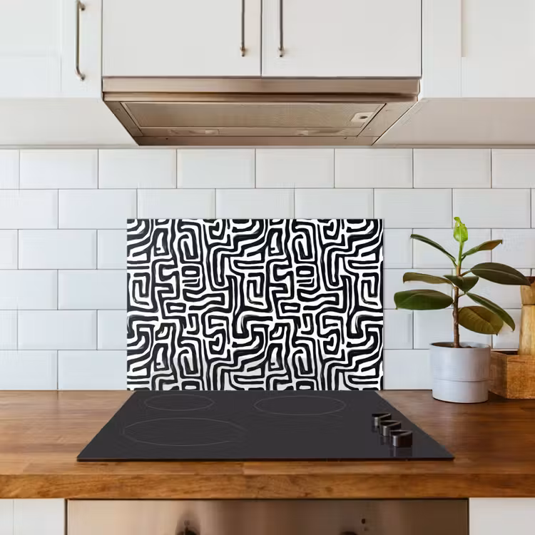 Spatscherm keuken - Grafisch - Lijnen - Zwart - Wit — 3