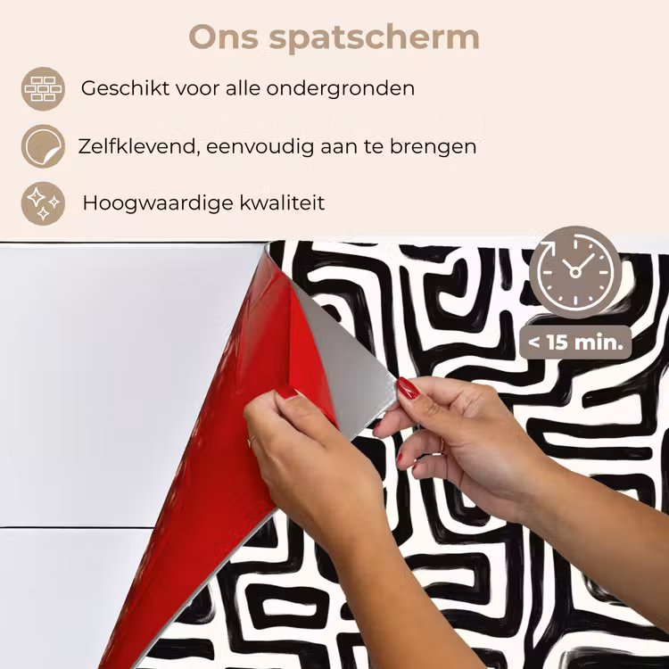 Spatscherm keuken - Grafisch - Lijnen - Zwart - Wit — 4
