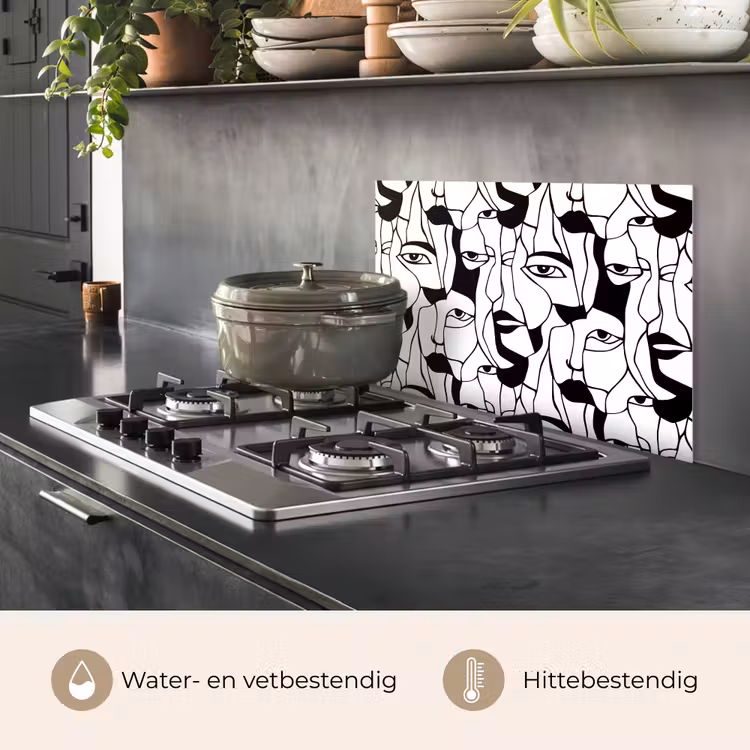 Spatscherm keuken - Lijnen - Gezichten - Zwart - Wit — 2