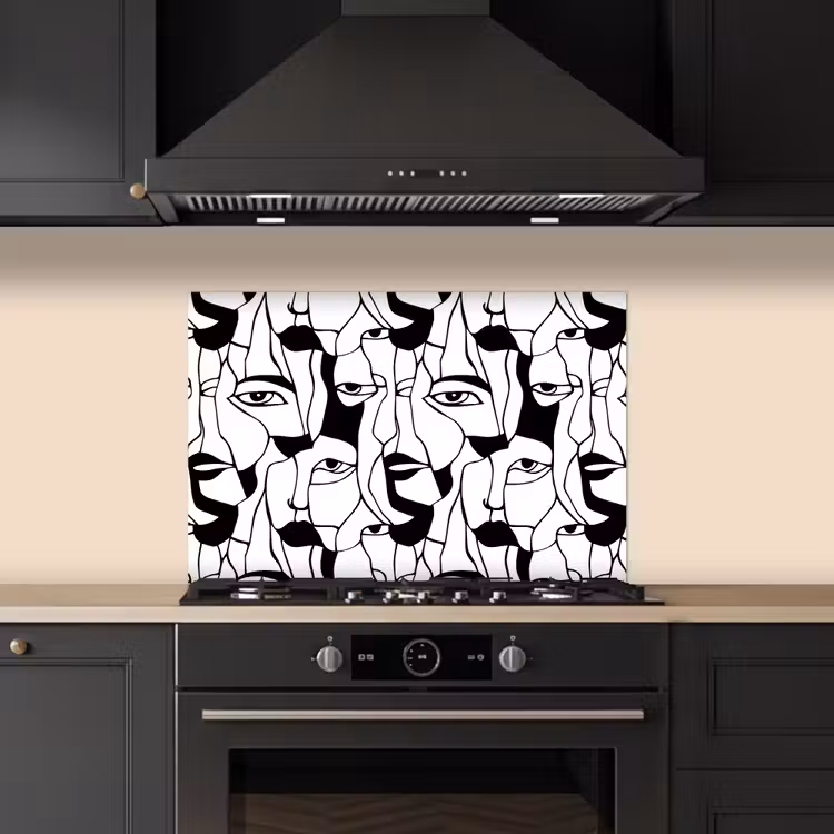 Spatscherm keuken - Lijnen - Gezichten - Zwart - Wit — 5