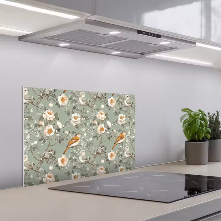 Spatscherm keuken - Roze - Vogels - Kleurrijk — 1