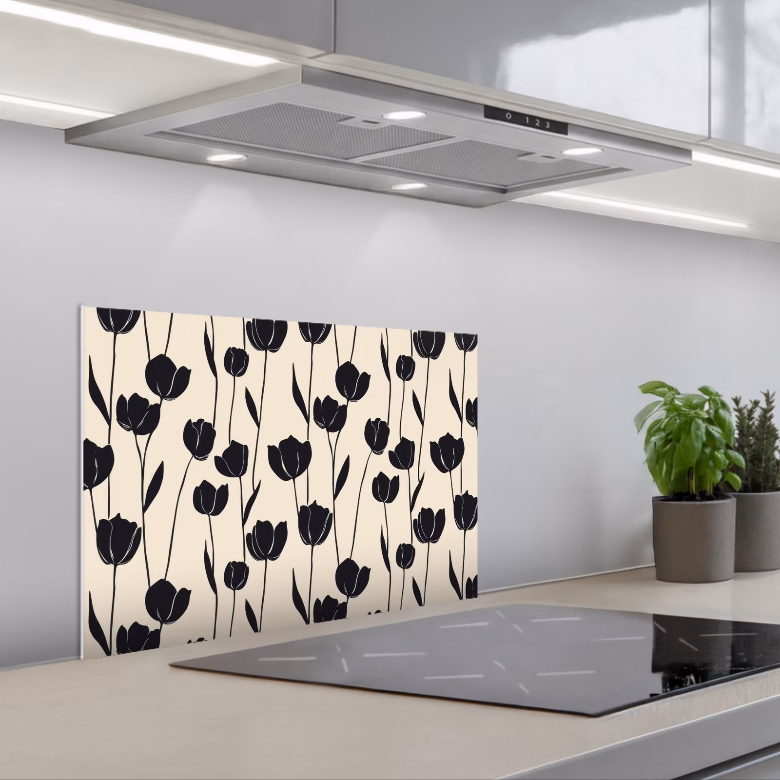 Spatscherm keuken - Tulpen - Patroon - Zwart — 1