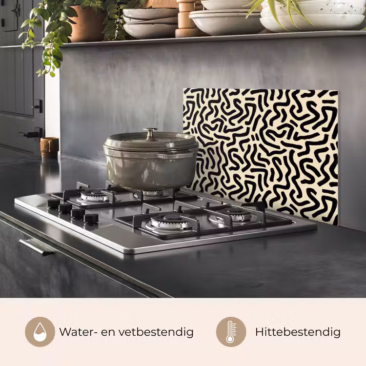 Spatscherm keuken - Abstract - Lijnen - Zwart — 2