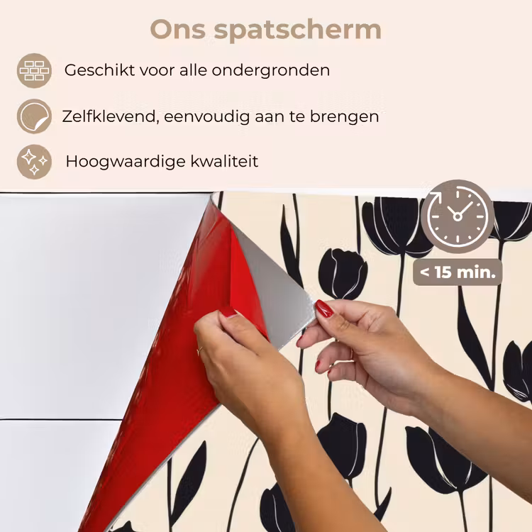 Spatscherm keuken - Tulpen - Patroon - Zwart — 4