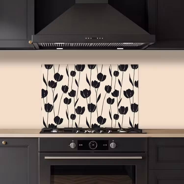 Spatscherm keuken - Tulpen - Patroon - Zwart — 5