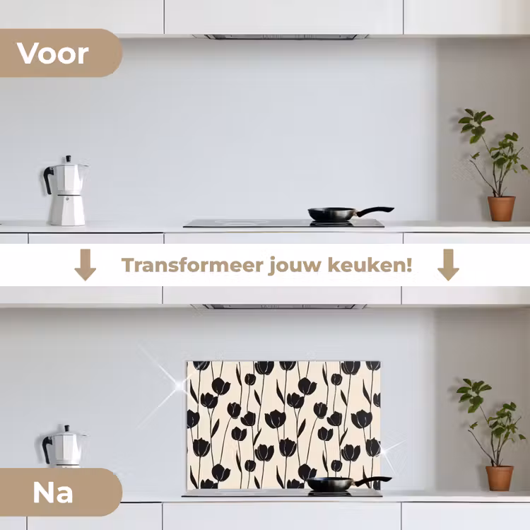 Spatscherm keuken - Tulpen - Patroon - Zwart — 7