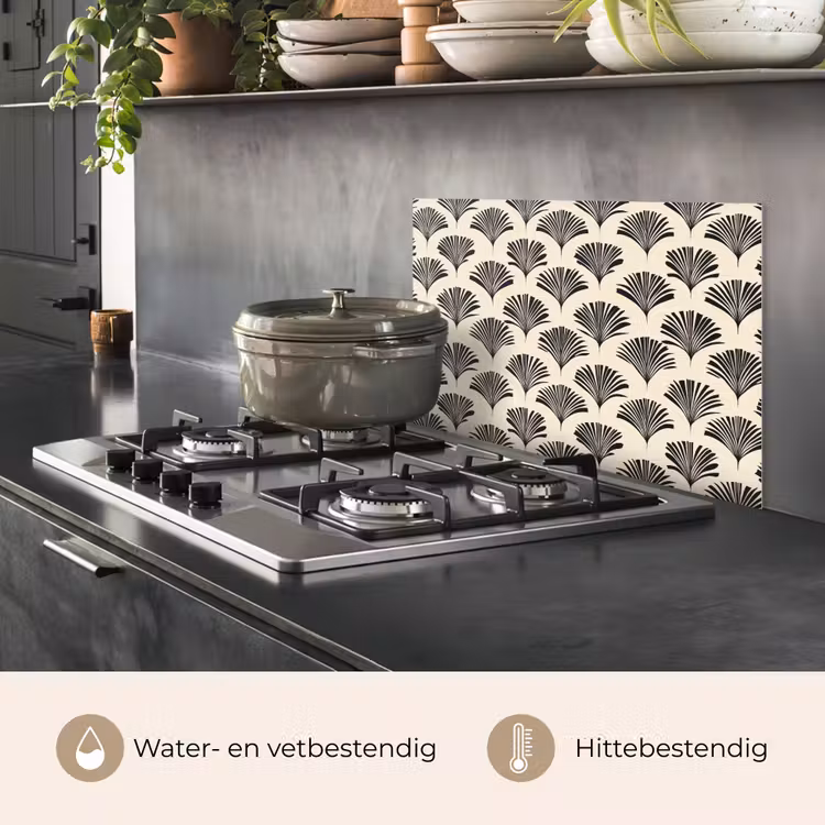 Spatscherm keuken - Waaiers - Botanisch - Zwart - Beige — 2