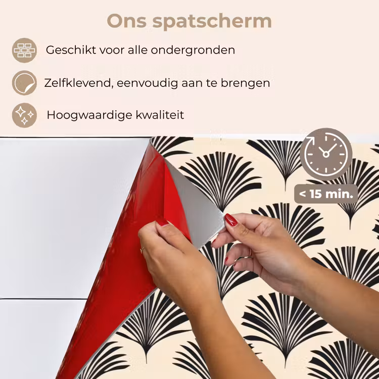 Spatscherm keuken - Waaiers - Botanisch - Zwart - Beige — 4