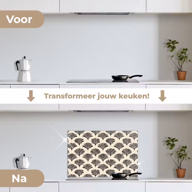 Spatscherm keuken - Waaiers - Botanisch - Zwart - Beige — 7