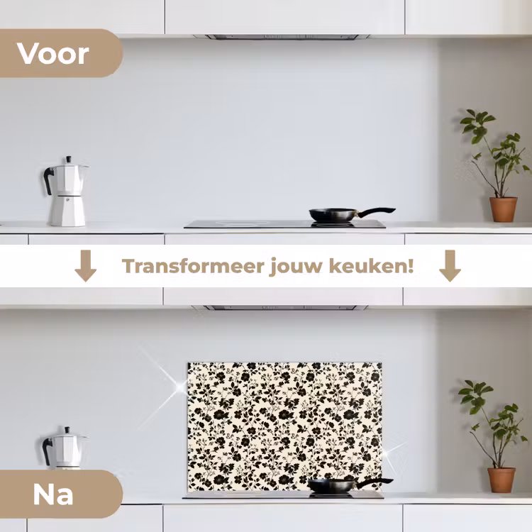 Spatscherm keuken - Bloemen - Dessin - Zwart — 7