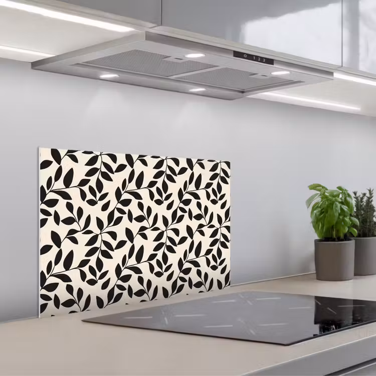 Spatscherm keuken - Elegant - Patroon - Zwart - Beige — 1