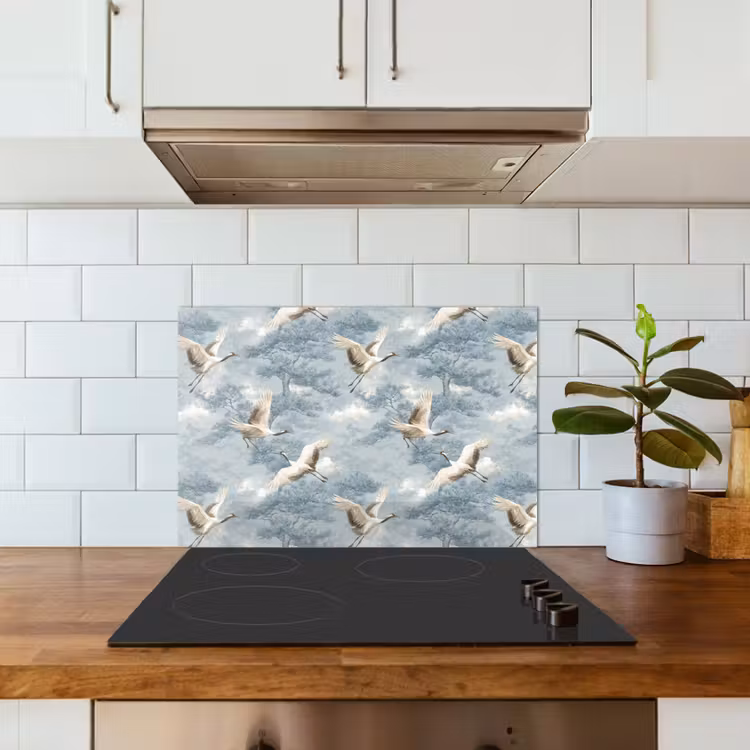 Spatscherm keuken - Wolken - Kraanvogels - Blauw — 3