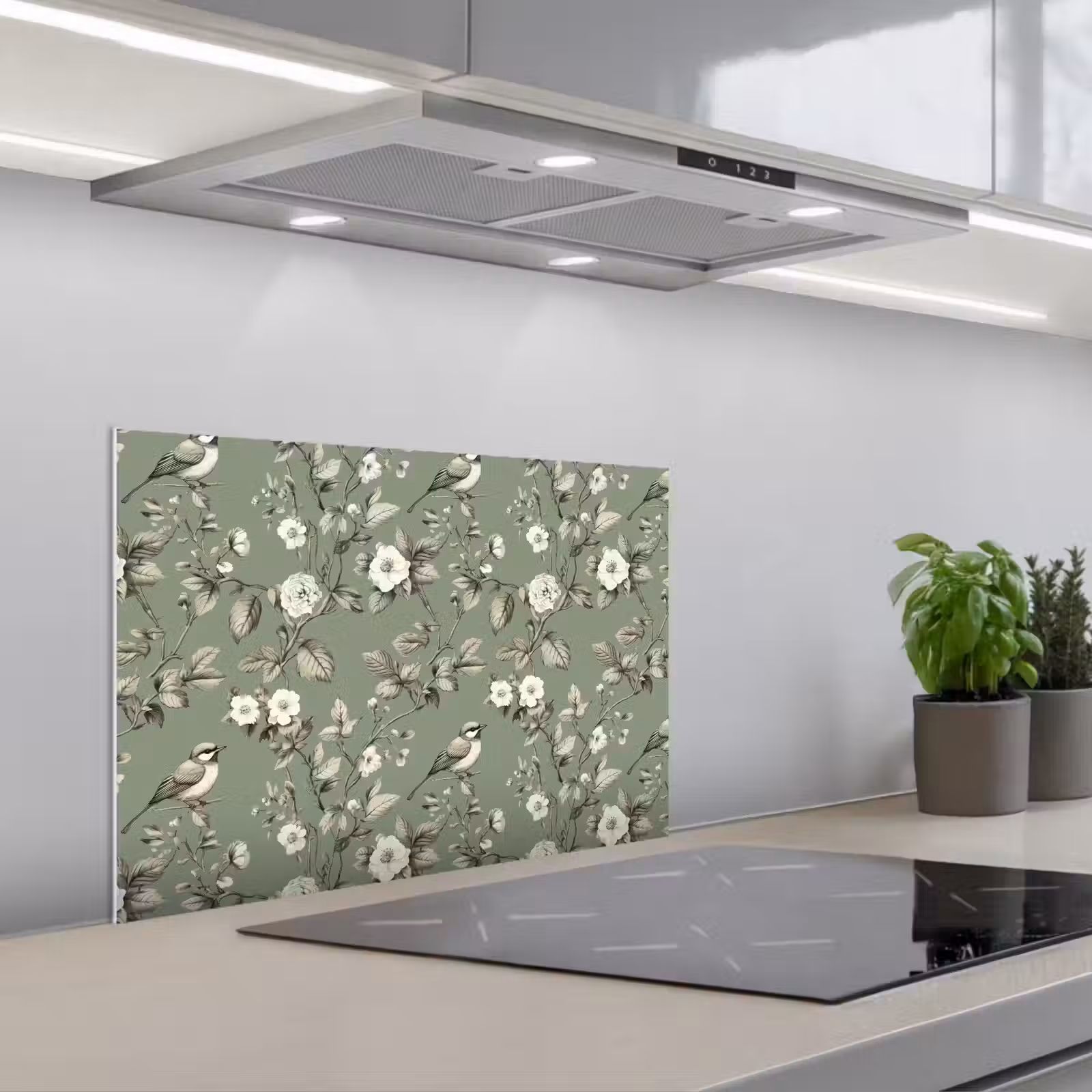 Spatscherm keuken - Botanisch - Vogels - Groen — 1