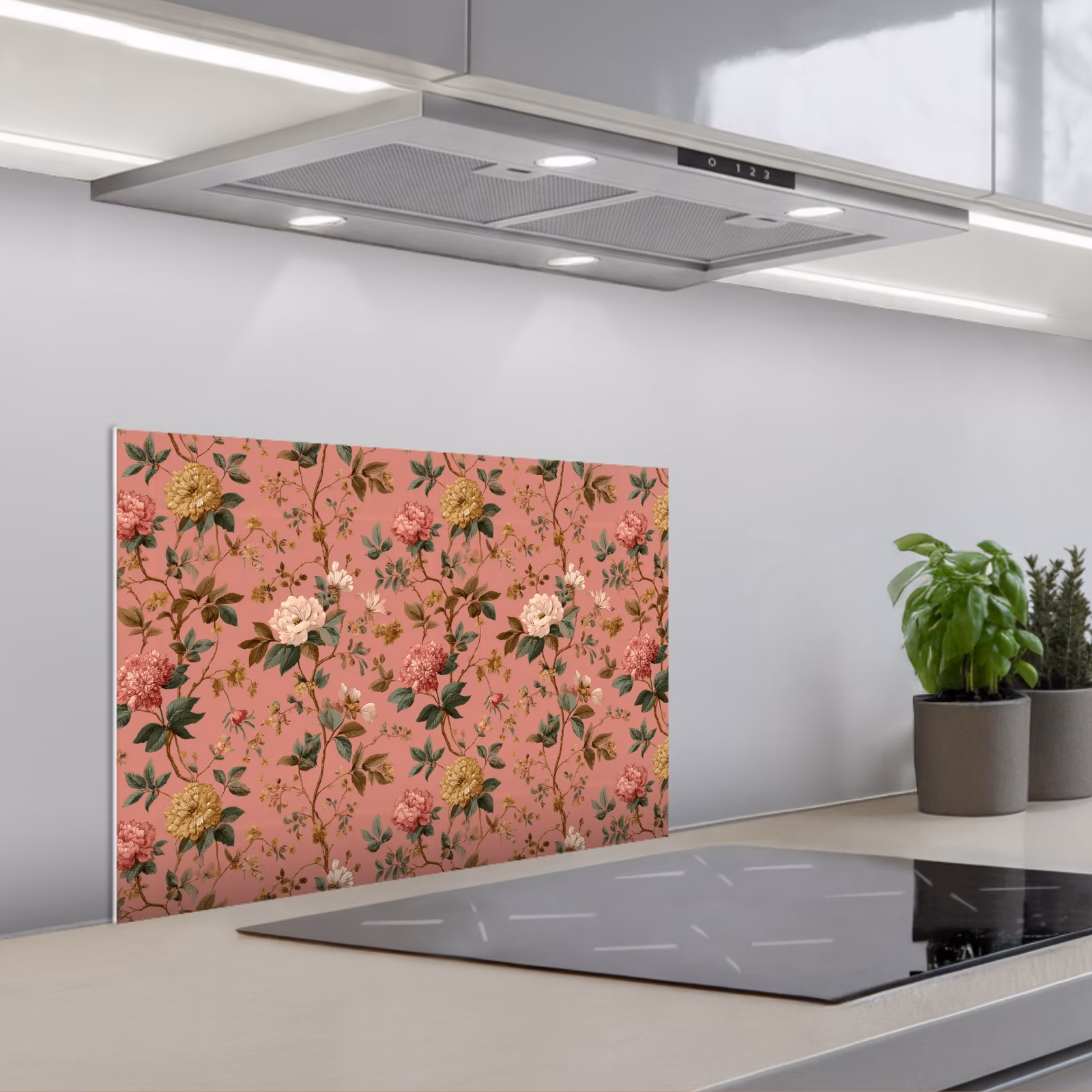 Spatscherm keuken - Klassiek - Botanisch - Roze — 1