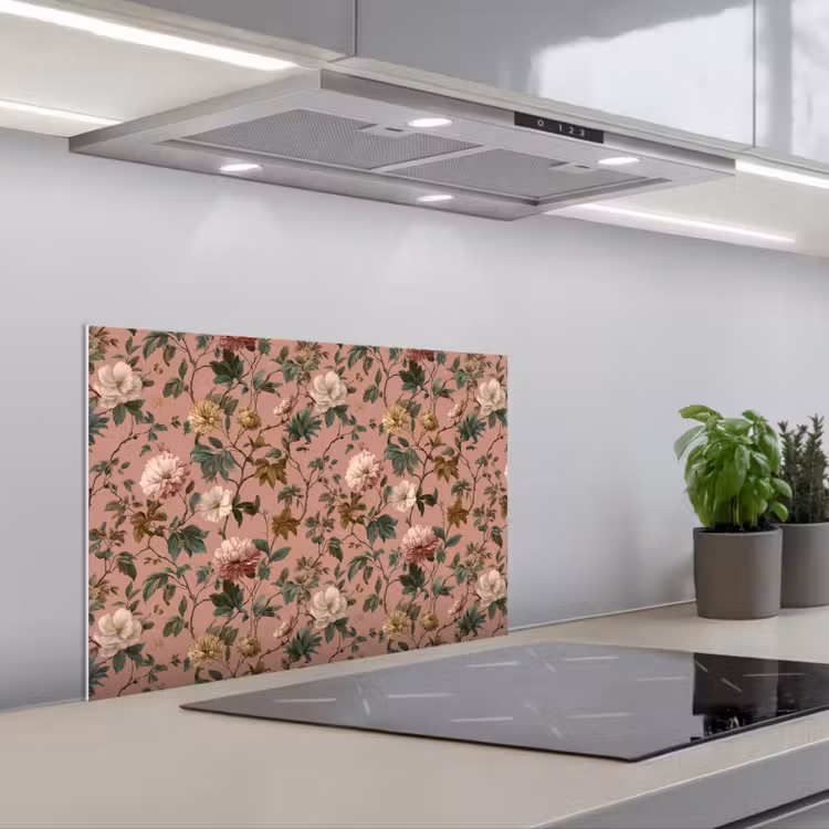 Spatscherm keuken - Bloemen - Klassiek - Roze — 1