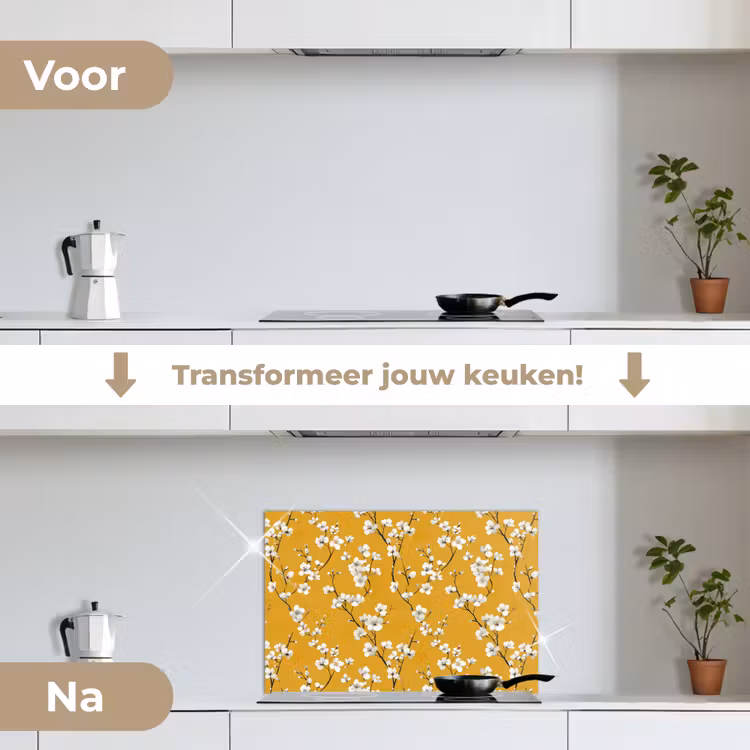 Spatscherm keuken - Bloesemtak - Aquarel - Geel — 7