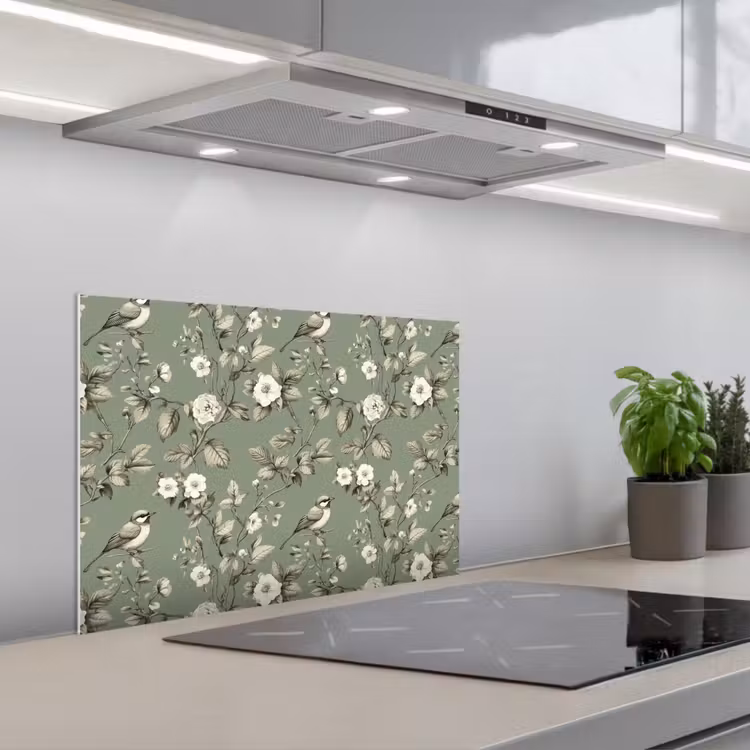 Spatscherm keuken - Botanisch - Vogels - Groen — 1