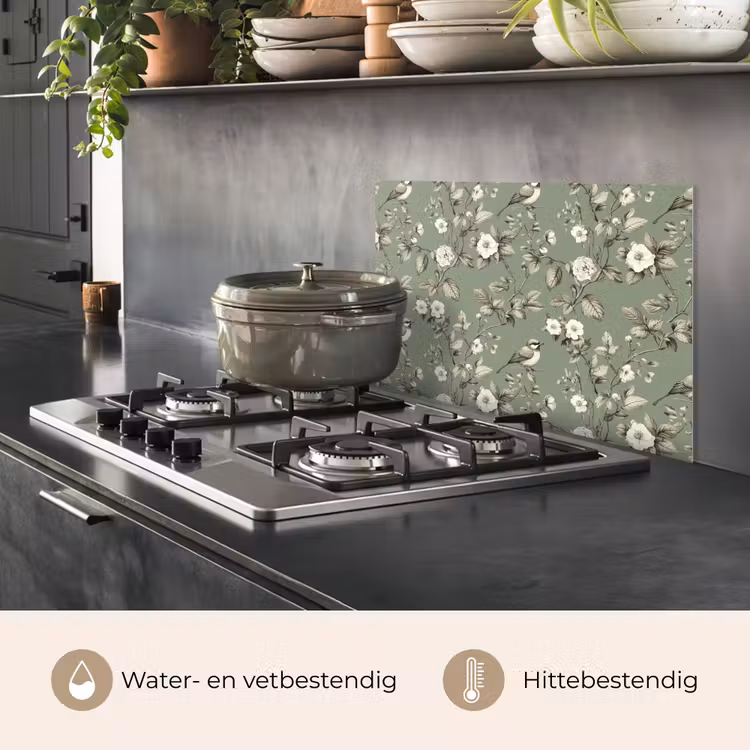 Spatscherm keuken - Botanisch - Vogels - Groen — 2