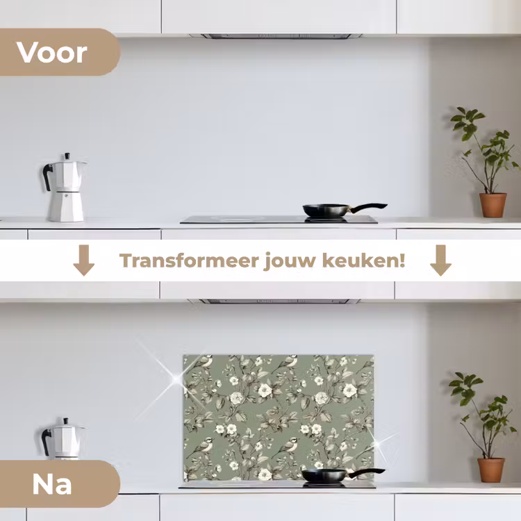 Spatscherm keuken - Botanisch - Vogels - Groen — 7