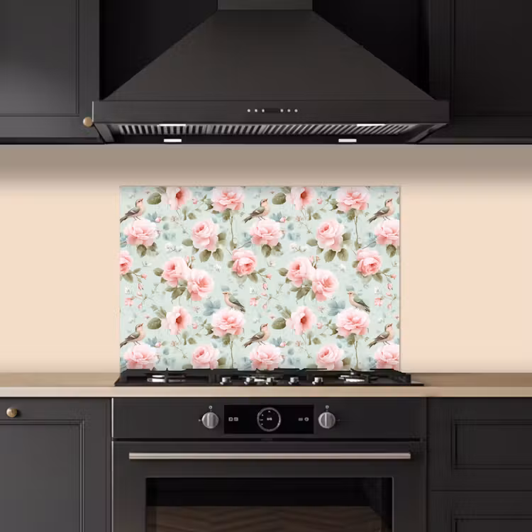 Spatscherm keuken - Rozen - Vogels - Pastel - Kleurrijk — 5