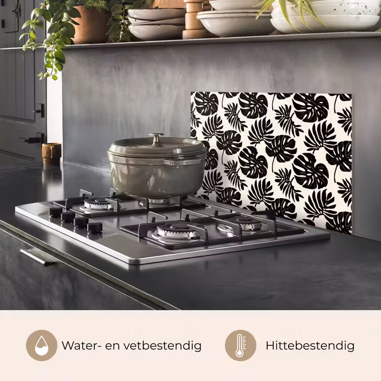 Spatscherm keuken - Modern - Monstera - Zwart — 2