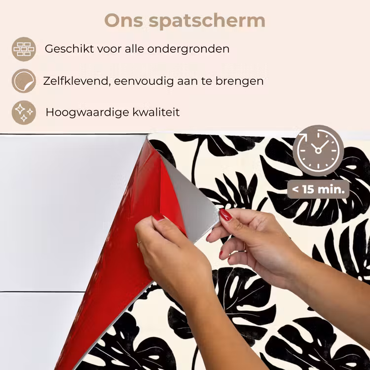 Spatscherm keuken - Modern - Monstera - Zwart — 4