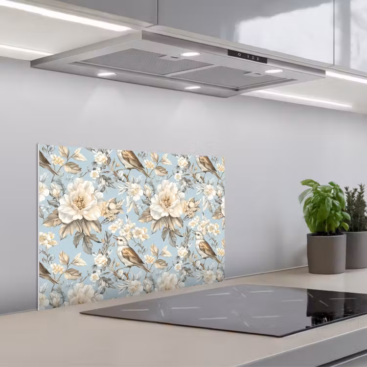 Spatscherm keuken - Botanisch - Zangvogel - Blauw — 1