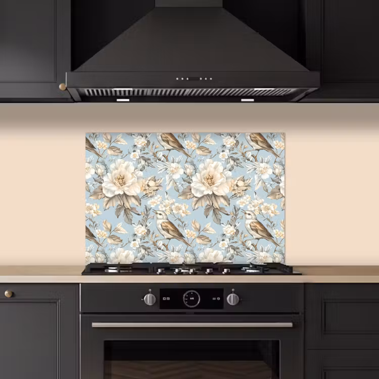 Spatscherm keuken - Botanisch - Zangvogel - Blauw — 5