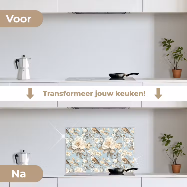 Spatscherm keuken - Botanisch - Zangvogel - Blauw — 7