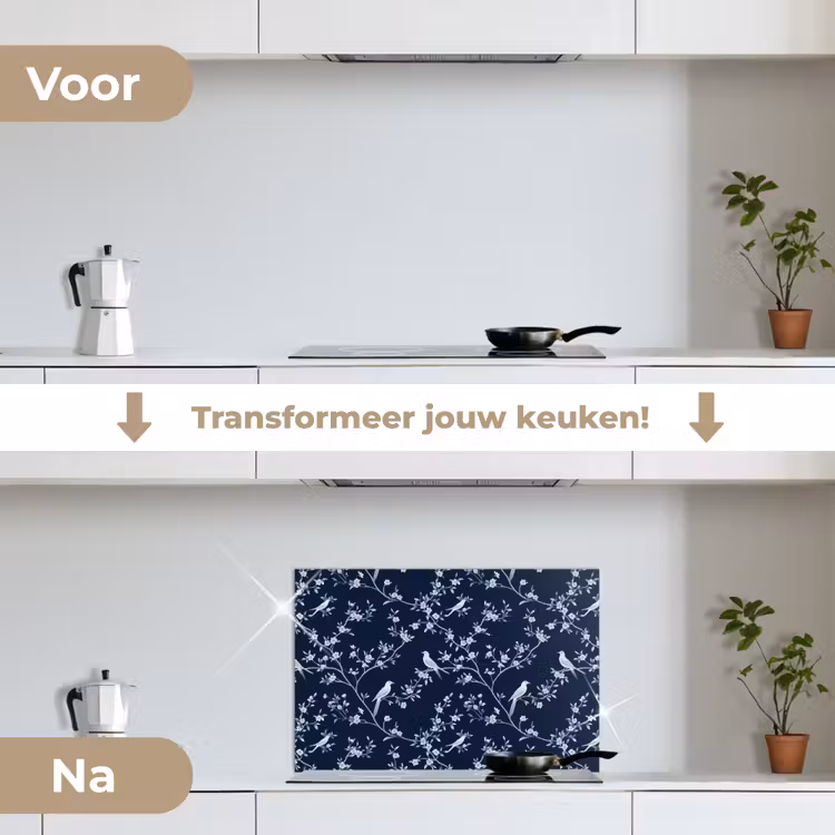 Spatscherm keuken - Grafisch - Bloesemtak - Blauw — 7