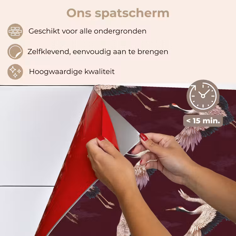 Spatscherm keuken - Kraanvogels - Klassiek - Bordeaux — 4
