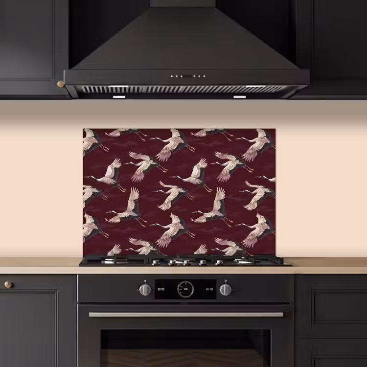 Spatscherm keuken - Kraanvogels - Klassiek - Bordeaux — 5