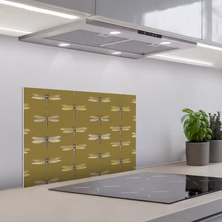 Spatscherm keuken - Libellen - Patroon - Groen — 1