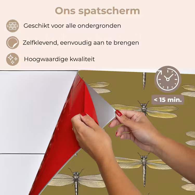 Spatscherm keuken - Libellen - Patroon - Groen — 4