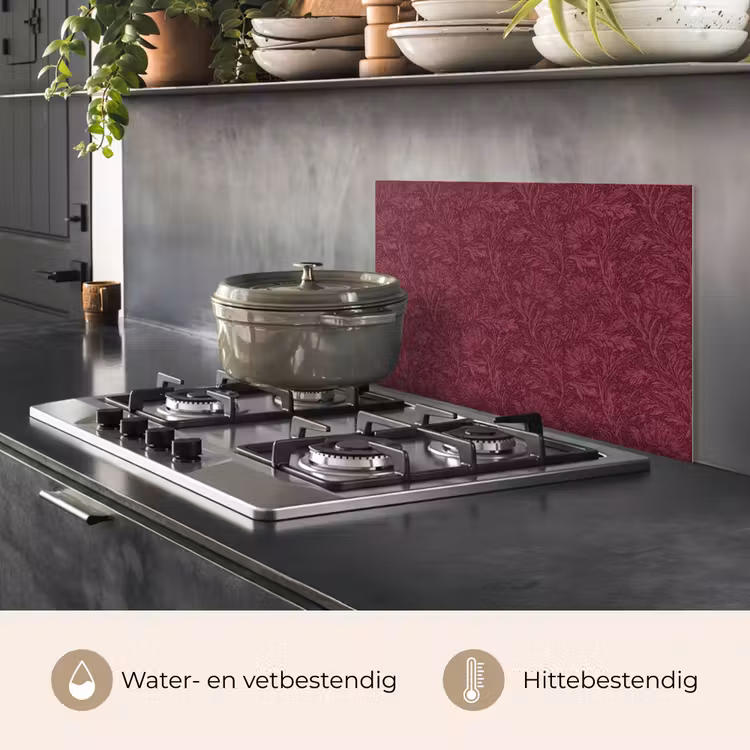 Spatscherm keuken - Bladeren - Patroon - Paars — 2