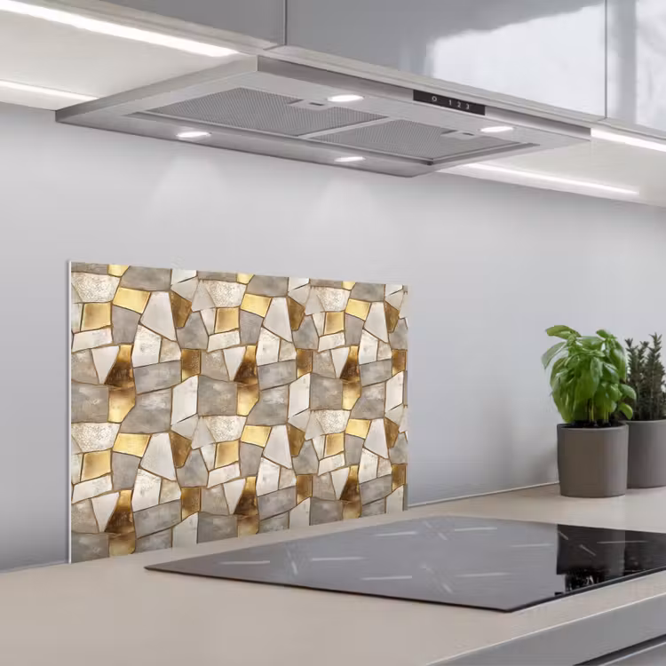 Spatscherm keuken - Mozaïek - Marmer - Goud — 1
