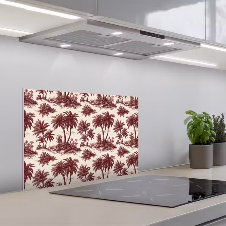Spatscherm keuken - Tropisch - Geometrisch - Bordeauxrood — 1