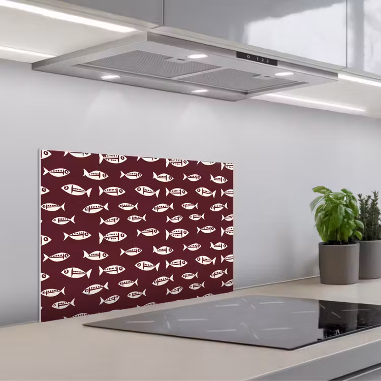 Spatscherm keuken - Vissen - Grafisch - Patroon - Donker — 1