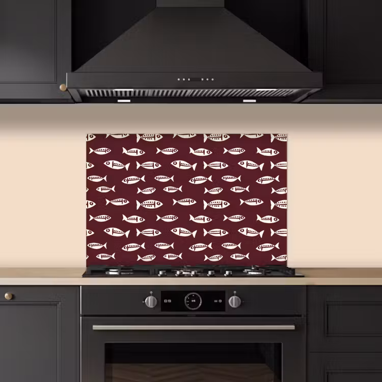 Spatscherm keuken - Vissen - Grafisch - Patroon - Donker — 5