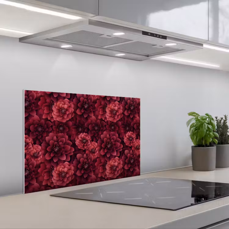 Spatscherm keuken - Dahlias - Bloemen - Rood — 1