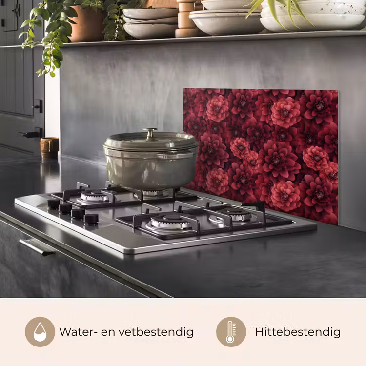 Spatscherm keuken - Dahlias - Bloemen - Rood — 2