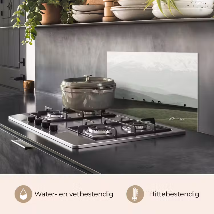 Spatscherm keuken - Grijs - Berg - Paarden — 2