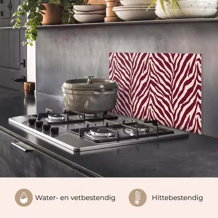 Spatscherm keuken - Zebra - Motief - Bordeaux - Rood — 2