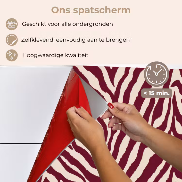 Spatscherm keuken - Zebra - Motief - Bordeaux - Rood — 4