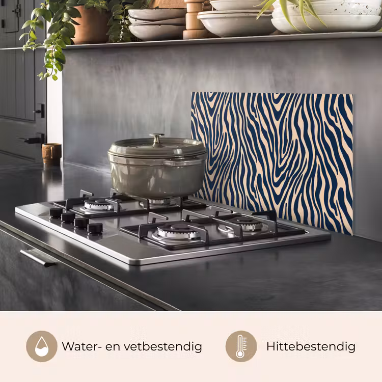 Spatscherm keuken - Zebra - Patroon - Blauw - Beige — 2