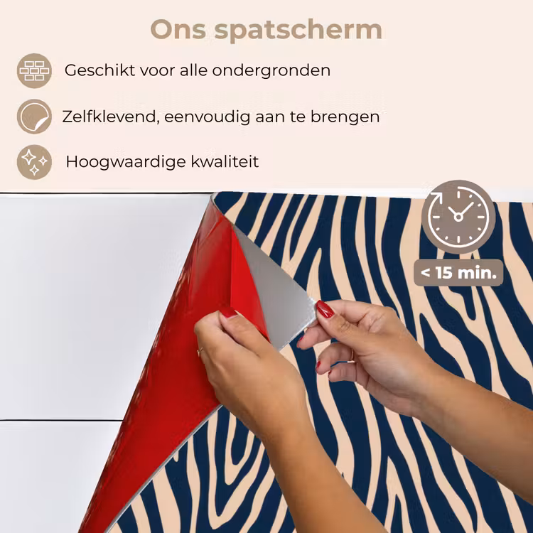 Spatscherm keuken - Zebra - Patroon - Blauw - Beige — 4