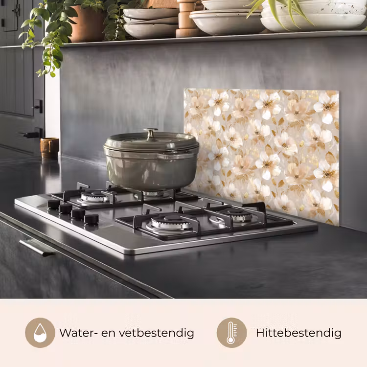 Spatscherm keuken - Bloemen - artistiek - Goud — 2